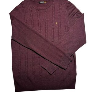 Farah Men's Burgundy/Maroon Crewneck Sweater XL thin knit merino wool